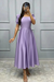 Lavender Square Neck A-Line Prom Dress with Short Sleeves