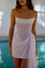 Lavender Strapless Tulle Homecoming Dress Short with Pearls