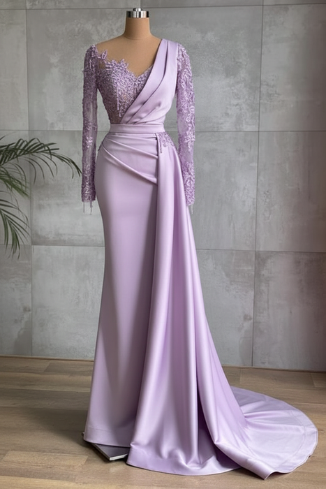 Lavender Stunning One Shoulder Mermaid Evening Gown with Side Cape - Prom Dresses