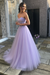 Lavender Sweetheart Neck Open Back Lace Long Prom Dresses