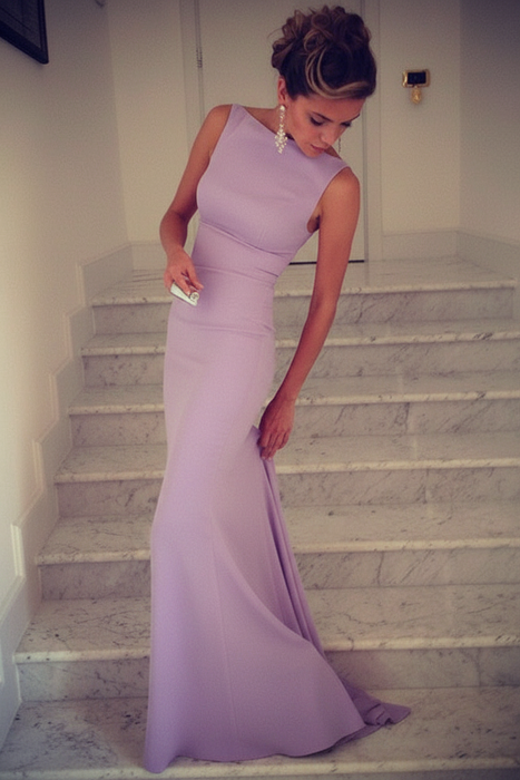 Lavender Trumpet/Mermaid High Neck Sleeveless Spandex Floor-Length Dresses - Prom Dresses