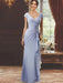 V-Neck Short-Sleeve Floor-Length Sheath Dress for the Mother of the Bride with Ruffles and Appliques