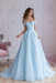 Off Shoulder Lace Prom Dress - Light Blue