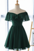Dark Green Off the Shoulder Chiffon Homecoming Cute Short Graduation Dress - Prom Dresses