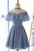 Stormy Blue Off the Shoulder Chiffon Homecoming Cute Short Graduation Dress - Prom Dresses