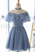 Stormy Blue Off the Shoulder Chiffon Homecoming Cute Short Graduation Dress - Prom Dresses