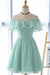 Mint Off the Shoulder Chiffon Homecoming Cute Short Graduation Dress - Prom Dresses