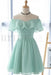 Mint Off the Shoulder Chiffon Homecoming Cute Short Graduation Dress - Prom Dresses