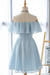Light Blue Off the Shoulder Chiffon Homecoming Cute Short Graduation Dress - Prom Dresses