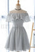 Silver Off the Shoulder Chiffon Homecoming Cute Short Graduation Dress - Prom Dresses