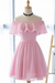 Candy Pink Off the Shoulder Chiffon Homecoming Cute Short Graduation Dress - Prom Dresses