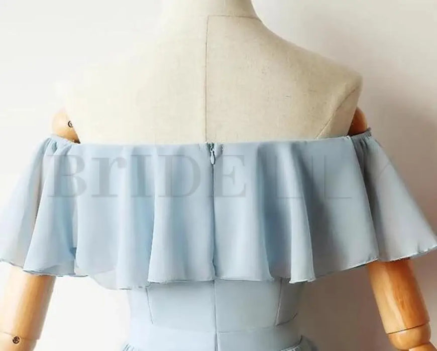 Light Blue Off the Shoulder Chiffon Homecoming Cute Short Graduation Dress - Prom Dresses