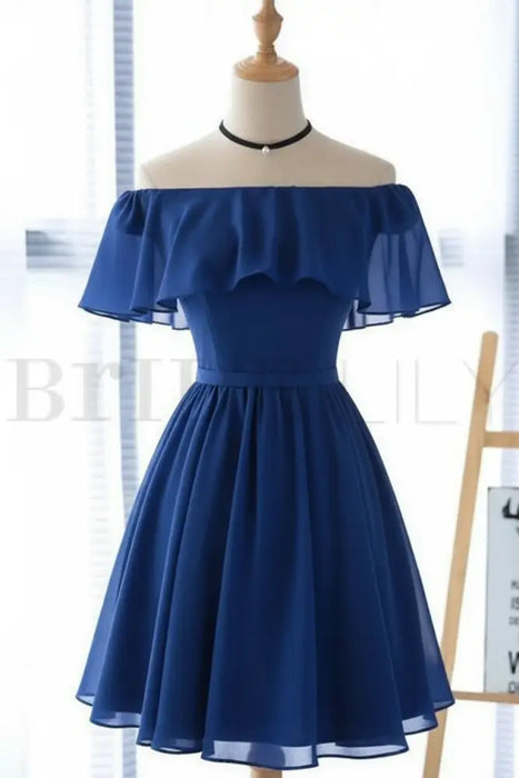 Royal Blue Off the Shoulder Chiffon Homecoming Cute Short Graduation Dress - Prom Dresses