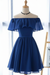 Royal Blue Off the Shoulder Chiffon Homecoming Cute Short Graduation Dress - Prom Dresses