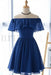 Royal Blue Off the Shoulder Chiffon Homecoming Cute Short Graduation Dress - Prom Dresses