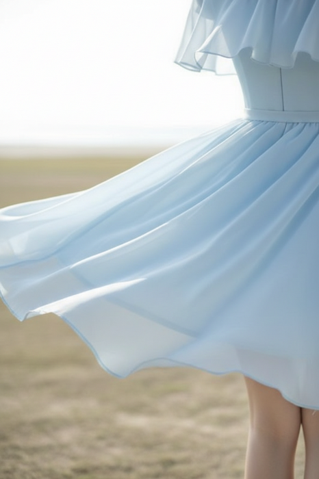 Light Blue Off the Shoulder Chiffon Homecoming Cute Short Graduation Dress - Prom Dresses