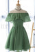 Sage Off the Shoulder Chiffon Homecoming Cute Short Graduation Dress - Prom Dresses