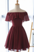 Burgundy Off the Shoulder Chiffon Homecoming Cute Short Graduation Dress - Prom Dresses