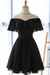Black Off the Shoulder Chiffon Homecoming Cute Short Graduation Dress - Prom Dresses