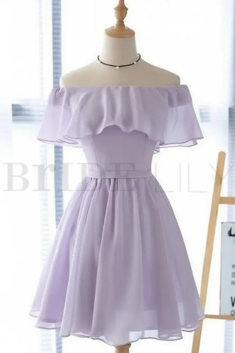 Lavender Off the Shoulder Chiffon Homecoming Cute Short Graduation Dress - Prom Dresses