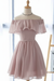 Dusty Pink Off the Shoulder Chiffon Homecoming Cute Short Graduation Dress - Prom Dresses