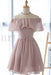 Dusty Pink Off the Shoulder Chiffon Homecoming Cute Short Graduation Dress - Prom Dresses