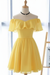 Yellow Off the Shoulder Chiffon Homecoming Cute Short Graduation Dress - Prom Dresses