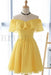 Yellow Off the Shoulder Chiffon Homecoming Cute Short Graduation Dress - Prom Dresses