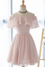 Blush Pink Off the Shoulder Chiffon Homecoming Cute Short Graduation Dress - Prom Dresses