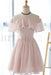 Blush Pink Off the Shoulder Chiffon Homecoming Cute Short Graduation Dress - Prom Dresses