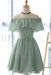 Dusty Sage Off the Shoulder Chiffon Homecoming Cute Short Graduation Dress - Prom Dresses