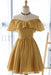 Gold Off the Shoulder Chiffon Homecoming Cute Short Graduation Dress - Prom Dresses