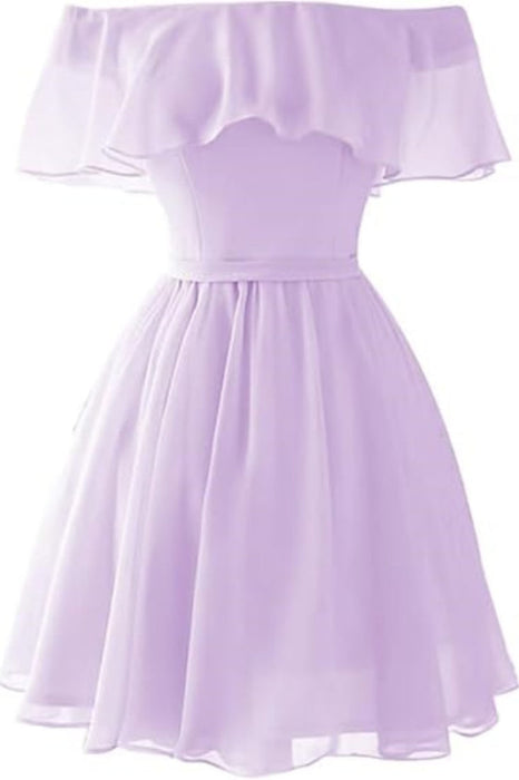 Light Blue Off the Shoulder Chiffon Homecoming Cute Short Graduation Dress Prom Dresses