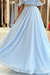 Light Blue Off the Shoulder Split Prom Dress with Beading Waist Flowy Party Dresses - Prom Dresses