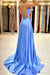 Light Blue Prom Dress with Spaghetti Straps and Split