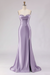Lilac Satin Strapless Mermaid Prom Dress with Slit