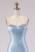 Light Blue Satin Strapless Mermaid Prom Dress with Slit