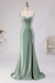 Dusty Sage Satin Strapless Mermaid Prom Dress with Slit