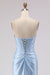 Light Blue Satin Strapless Mermaid Prom Dress with Slit