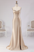 Champagne Satin Strapless Mermaid Prom Dress with Slit