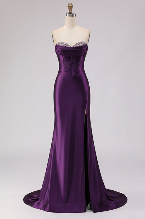 Regency Satin Strapless Mermaid Prom Dress with Slit