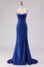 Royal Blue Satin Strapless Mermaid Prom Dress with Slit