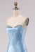 Light Blue Satin Strapless Mermaid Prom Dress with Slit