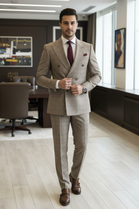 Light Brown Plaid Suit Professional Scene