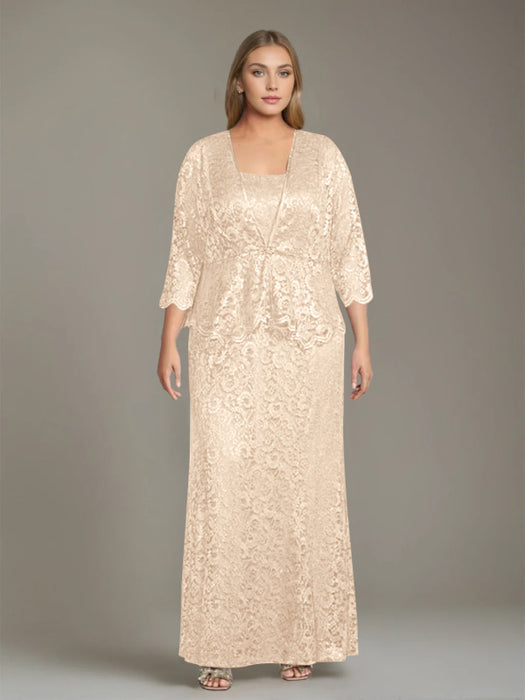 Plus Size 2-Piece Mother of the Bride Dress Set with Square Neck and Floor-Length Sheath