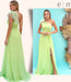 Light Green Front Split Mermaid One Shoulder Evening Dress With Feather