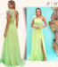 Light Green One-Shoulder Front Split Mermaid Evening Dress with Feather