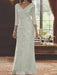 V-Neck 3/4 Sleeve Floor-Length Sequined Mother of the Bride Sheath Dress