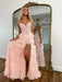 Strapless Lace Corset Prom Dress Long with Front Slit