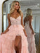 Strapless Lace Corset Prom Dress Long with Front Slit